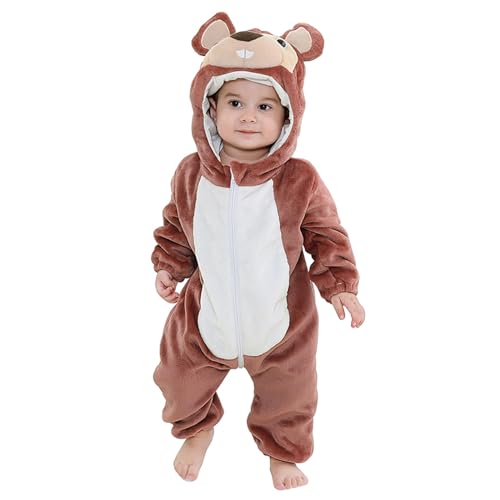 Baby Animal Costume Winter Warm Dragon/Dinosaur/Bear Hooded Romper Halloween Cosplay Jumpsuit Onesie Set (Auburn 2, 100) von Aunaeyw