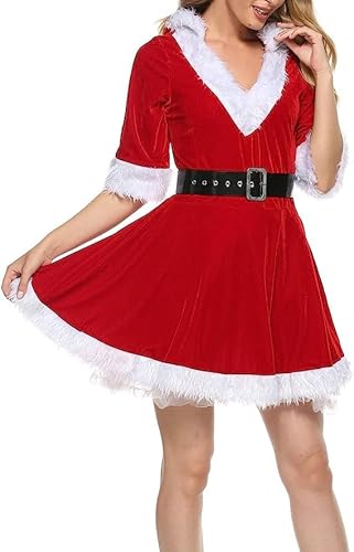 Frauenkostüm Mrs. Weihnachtsmann-Kostüm, Cosplay, mit Kapuze, flauschiger Samt mit Gürtel, für Weihnachtsfeier, Rot, Größe M Frauenkostüm Mrs. Weihnachtsmann-Kostüm, Cosplay, mit Kapuze, flauschiger Samt mit Gürtel, für Weihnachtsfeier, Rot, Größe M von Aunaeyw