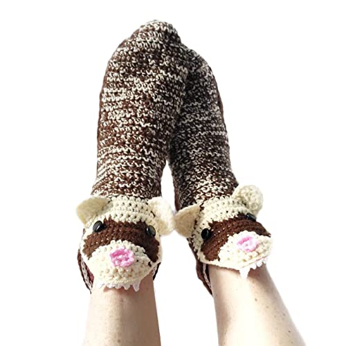 Lustige Socken, Krokodilsocken, lustig, skurrile Alligator-Socken, Strickmanschette, flippige Weihnachtsgeschenke (braunes Frettchen, Kinder, Einheitsgröße) von Aunaeyw