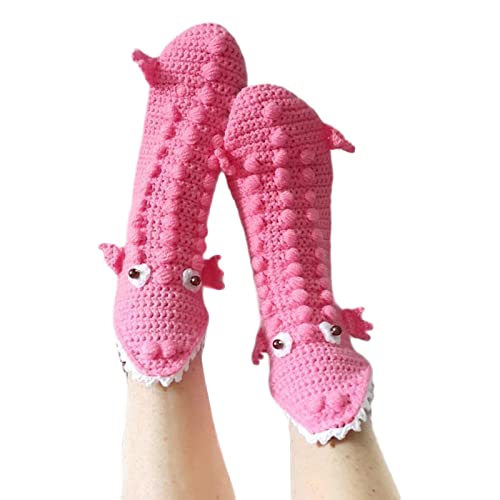 Lustige Socken, Krokodilsocken, lustig, skurrile Alligator-Socken, Strickmanschette, flippige Weihnachtsgeschenke (rosa Krokodil-Erwachsene, Einheitsgröße) von Aunaeyw