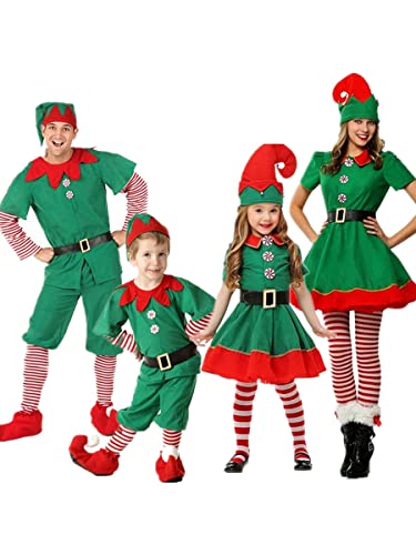 Weihnachtselfen Kostüm für Familie Weihnachten Elfe Cosplay Sets Xmas Karneval Outfit für Urlaubsparty (A-Frauen, XL) von Aunaeyw