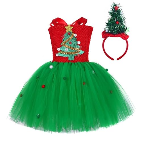 Weihnachtskostüm für Kinder, Kleinkind, Mädchen, ärmellos, Feen-Dekorationen, geschwollenes Prinzessinnenkleid mit Stirnband, Party-Outfit, 2-teilig (Armeegrün, 2–3T) von Aunaeyw