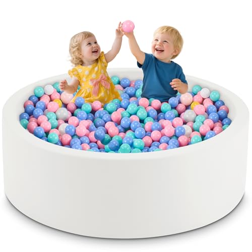 Aunekiv Bällebad für Baby ab 1 Jahr, Rundes Weiches Bällebad ohne Bälle, Schaumstoff Bällebad Kinder, 120x40 cm Bällepool Ballgruben Spielzeug für Kleinkinder, Weiß von Aunekiv