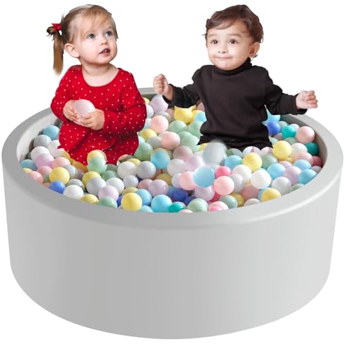 Aunekiv Bällebad für Baby ab 1 Jahr, Rundes Weiches Bällebad ohne Bälle, Schaumstoff Bällebad Kinder, 120x40 cm Bällepool Ballgruben Spielzeug für Kleinkinder, Grau von Aunekiv