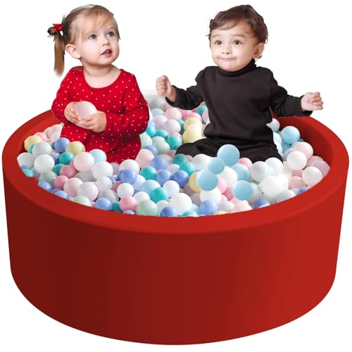 Aunekiv Bällebad für Baby ab 1 Jahr, Rundes Weiches Bällebad ohne Bälle, Schaumstoff Bällebad Kinder, 120x40 cm Bällepool Ballgruben Spielzeug für Kleinkinder, Rot von Aunekiv