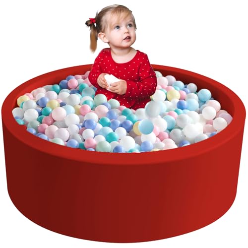 Aunekiv Bällebad für Baby ab 1 Jahr, Rundes Weiches Bällebad ohne Bälle, Schaumstoff Bällebad Kinder, 90x30 cm Bällepool Ballgruben Spielzeug für Kleinkinder, Rot von Aunekiv