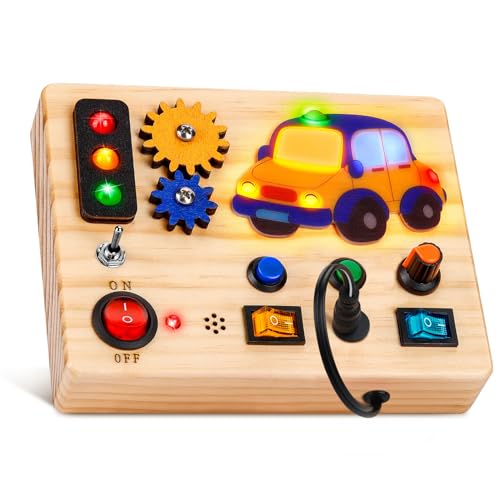 Auney Montessori Spielzeug ab 1 2 3 4 Jahre Busy Board Auto-Lichtschalter Spielzeug,Baby Activity Board Holzspielzeug Sensorisches,Lernspielzeug für Jungen und Mädch,Reisespiele Kinder von Auney