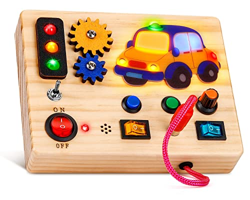 Auney Montessori Spielzeug ab 1 2 3 4 Jahre Busy Board Auto-Lichtschalter Spielzeug,Baby Activity Board Holzspielzeug Sensorisches,Lernspielzeug für Jungen und Mädch,Reisespiele Kinder von Auney