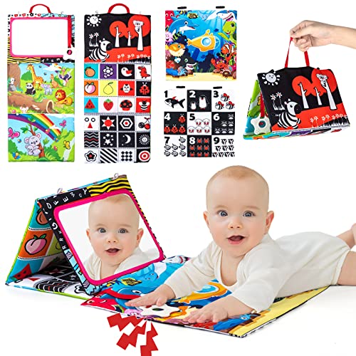 Auney Spielzeug 0-9 Monate, Faltbarer Spiegel mit Knisterbuch Entwickelt, Kleinkinderziehung und Kognitives Lernspielzeug Babyspielzeug für Neugeborenes Kleinkinder Baby von Auney