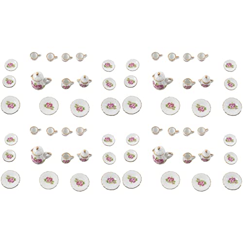 AuntYou 60 STK. Puppenhaus Miniatur Ware Porzellan Tee Set Teller Becher Teller Chinesische Rose von AuntYou