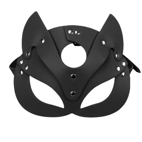 AuntYou Frauen Katzen Maske Halbgesicht Katzen Maske Leder Katzen Ohren Maske Cosplay Kostüm Zubehör Schwarz von AuntYou