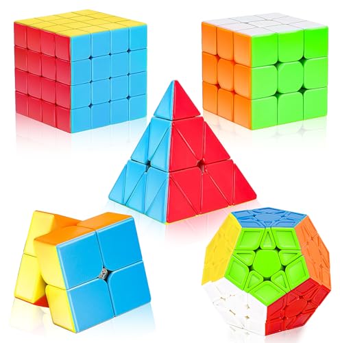 AuntyFey Speed Cube Set, 5 Pack Speed Magic Cube Set mit Speed Cube 3x3, 2x2, 4x4 Speed Cube, Pyramid Speed Cube, Stickerless Speed Cube für Kinder, Kleinkinder, Erwachsene, Puzzlewürfel-Set für AuntyFey Speed Cube Set, 5 Pack Speed Magic Cube Set mit Speed Cube 3x3, 2x2, 4x4 Speed Cube, Pyramid Speed Cube, Stickerless Speed Cube für Kinder, Kleinkinder, Erwachsene, Puzzlewürfel-Set für von AuntyFey