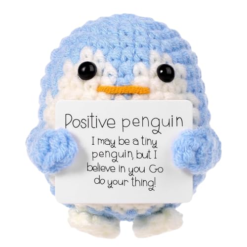 Auony Mini Funny Positive Penguin, 2.6 Inch Knitted Penguin Doll with Positive Card Emotional Support Crochet Doll Cheering Gift for Family Friends (Blue Penguin) von Auony