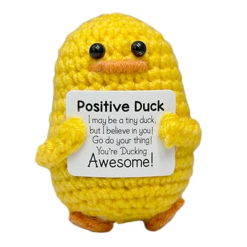 Auony Mini Lustige Positive Ente Gestrickte Pinguin Puppe mit Positiver Karte Emotionale Unterstützung Häkelpuppe Jubeln Geschenk für Familie Freunde von Auony