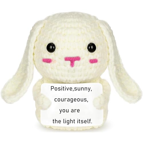Auony Mini Lustige Positive Bunny Geschenke, Handgemachte Häkeltiere mit Positiver Karte, Emotional Motivierende Inspirierende Geschenke für Geburtstag Weihnachten Ostern (Hase) von Auony