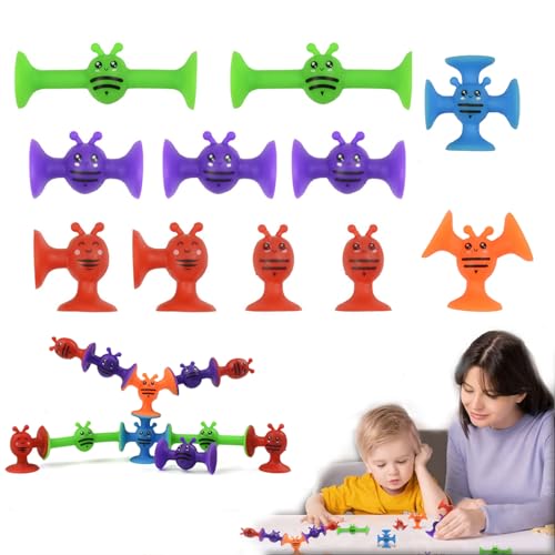 Auptiz 11 Stück Saugnapf Spielzeug,Montessori Spielzeug ab 3 Jahre,Silikonbausteine Saugspielzeug,Badewannen Spielzeug Reise Spielzeug,Sensorik Spielzeug für Jungen Mädchen von Auptiz
