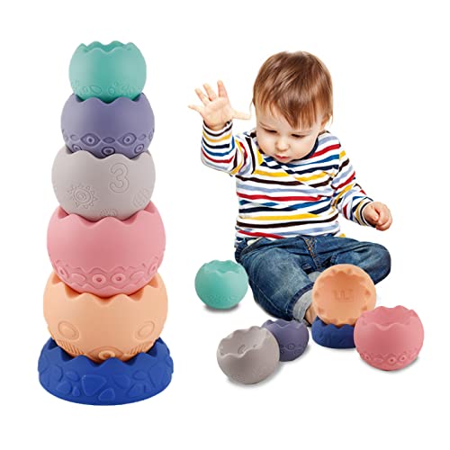 Auptiz Baby Sensory Toy Balls, 6pcs Baby Building Blocks Soft Baby Stacking Tower Stacking Cube Motor Skills Toy Montessori Toy, pädagogische Lernspielzeug für Jungen und Mädchen ab 1 Jahr von Auptiz