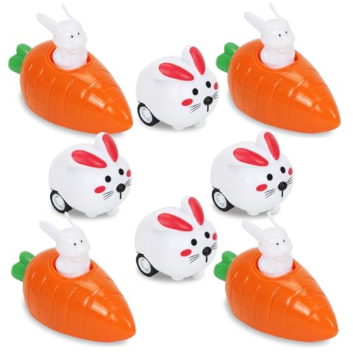 Aurasky Aufziehbare Hasen mit Karotte Set, 8 Stück Aufziehbare Osterhasen Spielzeugauto, Hasen Karotten Uhrwerk Spielzeugauto Easter Party Favours Ostergeschenke für Kinder 1 von Aurasky