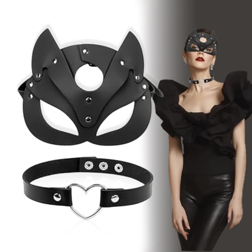 Aurasky Catwoman Maske Und Choker, Halloween Maske, Catwoman Kostüm Damen, Schwarze PU Leder Choker Katzenmaske für Halloween Karneval Maskerade Fasching Party Nachtclub Aurasky Catwoman Maske Und Choker, Halloween Maske, Catwoman Kostüm Damen, Schwarze PU Leder Choker Katzenmaske für Halloween Karneval Maskerade Fasching Party Nachtclub von Aurasky