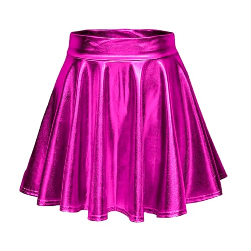 Aurasky Metallic Rock Damen, Rock Rosarot Metallic, Damen Glänzend Metallisch Mini Rock, Stretch Faltenrock für Karneval Fasching Cosplay Party Aurasky Metallic Rock Damen, Rock Rosarot Metallic, Damen Glänzend Metallisch Mini Rock, Stretch Faltenrock für Karneval Fasching Cosplay Party von Aurasky