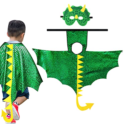 Aurasky Dinosaurier Kostüm Umhang Kinder, Drachen Kostüm Kinder mit Maske, Kostüm Krokodil Dino Kostüm für Jungen Mädchen Halloween Party Dekoration(Grün) von Aurasky