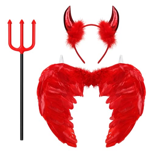 Aurasky Engelsflügel Rot, Teufelshörner Dreizack, Engel Kostüm, Teufel Kostüm, Engel Flügel, Angel Wings für Kinder Erwachsene Halloween Karneval Maskerade Fasching Party Cosplay Aurasky Engelsflügel Rot, Teufelshörner Dreizack, Engel Kostüm, Teufel Kostüm, Engel Flügel, Angel Wings für Kinder Erwachsene Halloween Karneval Maskerade Fasching Party Cosplay von Aurasky