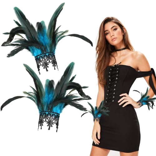 Feder Manschetten Blau, Gothic Federn Armbänder, Federn Kostüm, Federarmband, Federn Accessoires für Halloween Fasching Karneval Cosplay Dress Up Party Feder Manschetten Blau, Gothic Federn Armbänder, Federn Kostüm, Federarmband, Federn Accessoires für Halloween Fasching Karneval Cosplay Dress Up Party von Aurasky