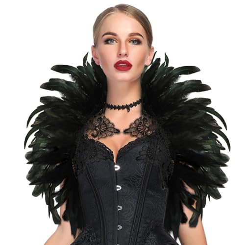 Federkragen Schwarz Spitze, Gothic Kostüm, Feder Cape, Federschal, Federumhang Damen, Feder Achselzucken, Raben Kostüm für Halloween Fasching Karneval Cosplay Maskerade Federkragen Schwarz Spitze, Gothic Kostüm, Feder Cape, Federschal, Federumhang Damen, Feder Achselzucken, Raben Kostüm für Halloween Fasching Karneval Cosplay Maskerade von Aurasky