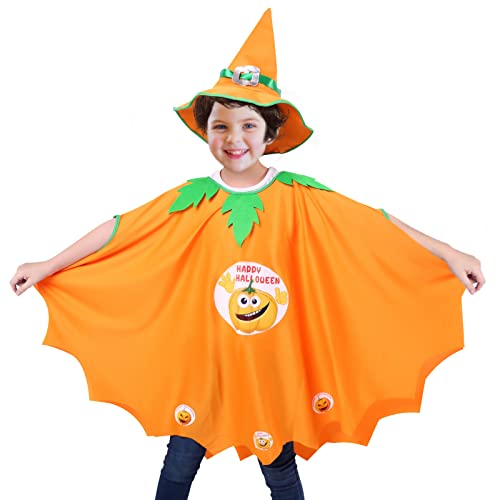 Aurasky Halloween Kostüm Kinder, Kürbiskostüm Kinder, Fasching Kostüme Orange, Umhang mit Hut für Halloween Cosplay Party, Geeignet für Höhe 100-150cm von Aurasky