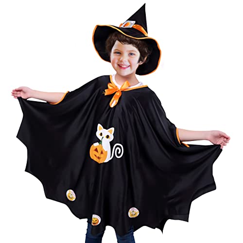Aurasky Halloween Kostüm Kinder, Kinderkostüm Halloween, Fasching Kostüme Schwarz, Umhang mit Hut für Halloween Cosplay Party, Geeignet für Höhe 100-150cm von Aurasky