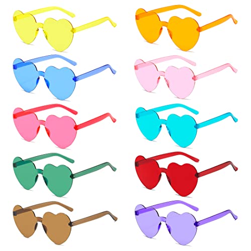 Aurasky 10 Paar Herz Party Brillen, Retro Party Sonnenbrille, Hippie Gläser Brille Herz, Party Brille Set, Candy Color Sonnenbrille für Geburtstagsfeier Fasching Karneval Halloween von Aurasky