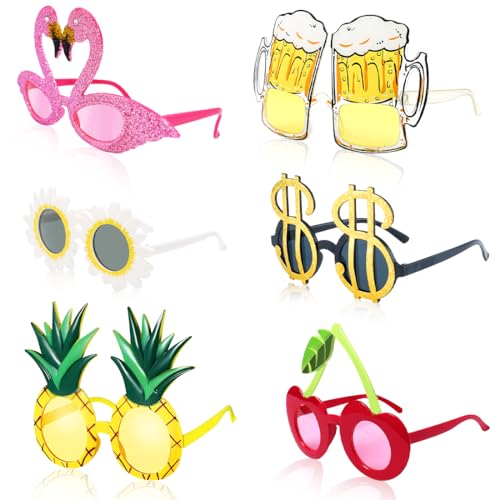 Aurasky Lustige Sonnenbrille 6 Paar, Hawaiian Partybrille, Luau Party Sonnenbrille, Hawaiian Tropical Party Brille, Witzige Sonnenbrillen, Neuheit Partyzubehör Dekoration für Kinder Erwachsene von Aurasky