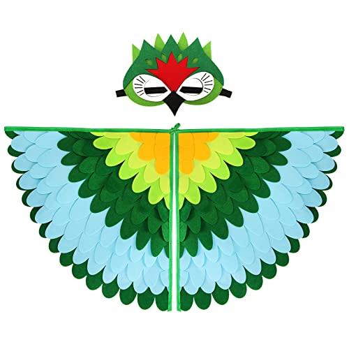 Aurasky Vogelflügel Kostüm Umhang Kinder, Vogelkostümkinder Eulen Kostüm mit Filzaugen Maske, Kostüm Vogeleule Vogel Papagei Geschenk für Jungen Mädchen Halloween Karneval Cosplay Party（Blau Grün von Aurasky