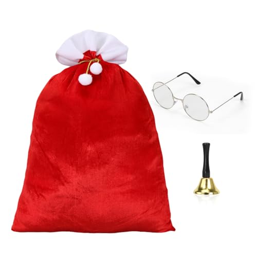 Aurasky Weihnachtssack, Weihnachtsmann Sack aus Samt mit Kordel und Bommeln, Weihnachtsmann Brille und Glocke, Nikolaussack Geschenksack Weihnachten für Weihnachtsmann Kostüm Dekoration Aurasky Weihnachtssack, Weihnachtsmann Sack aus Samt mit Kordel und Bommeln, Weihnachtsmann Brille und Glocke, Nikolaussack Geschenksack Weihnachten für Weihnachtsmann Kostüm Dekoration von Aurasky