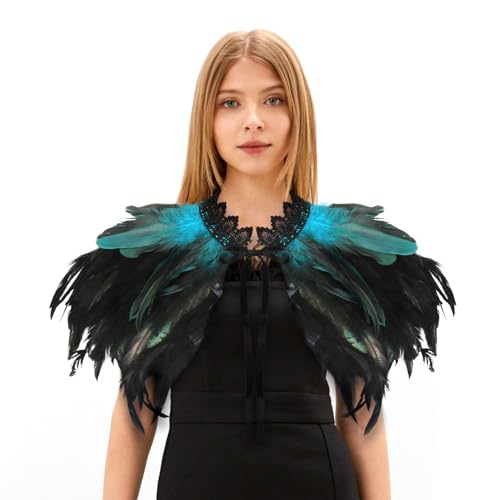 Aurasky Damen Feather Schal Halloween Shrug Poncho Federkragen Blau, Gothic Kostüm, Feder Cape, Federschal Umhang, Federumhang Damen, Feder Achselzucken Aurasky Damen Feather Schal Halloween Shrug Poncho Federkragen Blau, Gothic Kostüm, Feder Cape, Federschal Umhang, Federumhang Damen, Feder Achselzucken von Aurasky