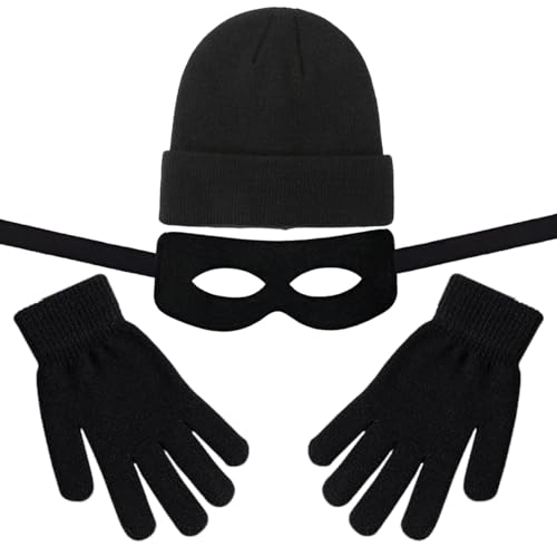Dieb Kostüm Set, Räuber Kostümset, Inkl. Beanie Strickmütze Augenmaske Handschuhe, Einbrecher Verkleidung Zubehör für Kinder und Erwachsene zu Karneval Fasching Halloween Cosplay Party Dieb Kostüm Set, Räuber Kostümset, Inkl. Beanie Strickmütze Augenmaske Handschuhe, Einbrecher Verkleidung Zubehör für Kinder und Erwachsene zu Karneval Fasching Halloween Cosplay Party von Aurasky