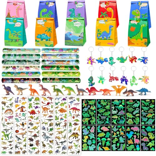 Dino Party Mitgebsel Kindergeburtstag, Dinosaurier Geburtstagsdeko, 12 Geschenktüten+12 Schlüsselanhänger+12 Klatscharmbänder+12 Mini Dinos Figuren+24 Aufkleber, Dino Geburtstag Party Zubehör Dino Party Mitgebsel Kindergeburtstag, Dinosaurier Geburtstagsdeko, 12 Geschenktüten+12 Schlüsselanhänger+12 Klatscharmbänder+12 Mini Dinos Figuren+24 Aufkleber, Dino Geburtstag Party Zubehör von Aurasky