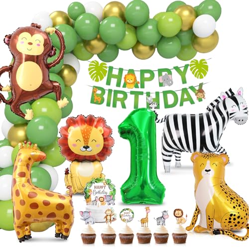 Dschungel Deko 1. Geburtstag, Wild One Luftballon, Folienballon Waldtiere, Ballons Grün Tortendeko Tiere, Safari Geburtstagsdeko für Mädchen Junge Dschungel Deko 1. Geburtstag, Wild One Luftballon, Folienballon Waldtiere, Ballons Grün Tortendeko Tiere, Safari Geburtstagsdeko für Mädchen Junge von Aurasky