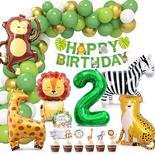 Dschungel Deko 2 Geburtstag, Luftballon 2. Geburtstag, Wild Two Geburtstag Deko, Folienballon Waldtiere, Ballons Grün Tortendeko Tiere, Safari Geburtstagsdeko für Mädchen Junge Dschungel Deko 2 Geburtstag, Luftballon 2. Geburtstag, Wild Two Geburtstag Deko, Folienballon Waldtiere, Ballons Grün Tortendeko Tiere, Safari Geburtstagsdeko für Mädchen Junge von Aurasky