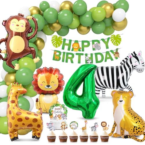 Dschungel Deko 4 Geburtstag, Luftballon 4. Geburtstag, Folienballon Waldtiere, Geburtstagsdeko Wilde Tiere, Ballons Grün Tortendeko Tiere, Safari Geburtstagsdeko für Mädchen Junge Dschungel Deko 4 Geburtstag, Luftballon 4. Geburtstag, Folienballon Waldtiere, Geburtstagsdeko Wilde Tiere, Ballons Grün Tortendeko Tiere, Safari Geburtstagsdeko für Mädchen Junge von Aurasky