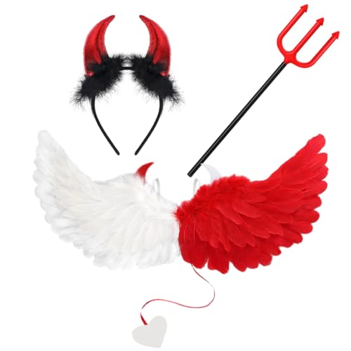 Engelsflügel Weiß Rot, Engel Kostüm mit Teufelshörner Dreizack, Teufel Kostüm Damen, Angel Wings für Kinder Erwachsene Halloween Karneval Maskerade Fasching Party Cosplay Engelsflügel Weiß Rot, Engel Kostüm mit Teufelshörner Dreizack, Teufel Kostüm Damen, Angel Wings für Kinder Erwachsene Halloween Karneval Maskerade Fasching Party Cosplay von Aurasky