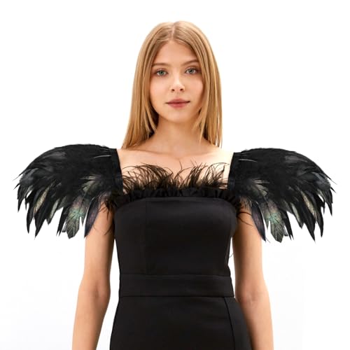 Federkragen Schwarz, Gothic Kostüm, Federschal, Feder Epauletten, Feder Achselzucken, Raben Kostüm für Halloween Fasching Karneval Cosplay Dress Up Party Federkragen Schwarz, Gothic Kostüm, Federschal, Feder Epauletten, Feder Achselzucken, Raben Kostüm für Halloween Fasching Karneval Cosplay Dress Up Party von Aurasky