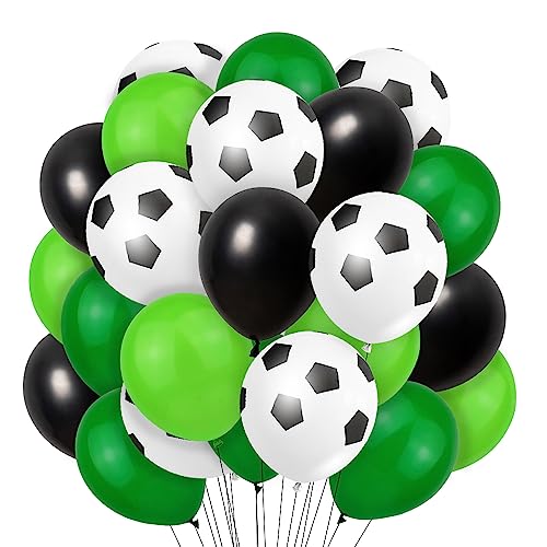 Fußball Luftballons, 40 Stück 12 Zoll Latex Ballons, Luftballons Grün Weiß Schwarz, Fussball Ballon Helium, Soccer Ballons für Junge Kinder Geburtstag WM Sport Thema Party Dekoration von Aurasky