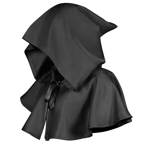 Halloween Kapuzen Kurz Umhang, Sensenmann Mantel Kostüm Gevatter Tod Kapuze, Halloween Vintage Mittelalter Unisex Kostüm Cosplay Zubehör Dress Up Tod für Erwachsene Halloween Karneval, Schwarz Halloween Kapuzen Kurz Umhang, Sensenmann Mantel Kostüm Gevatter Tod Kapuze, Halloween Vintage Mittelalter Unisex Kostüm Cosplay Zubehör Dress Up Tod für Erwachsene Halloween Karneval, Schwarz von Aurasky