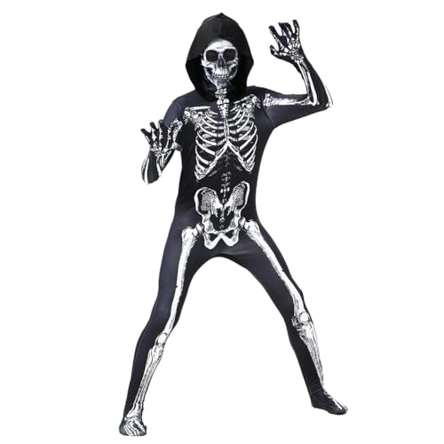 Halloween Kostüm Kinder Skelett, Halloweenkostüm Kinder, Skelett Kostüm Kinder mit Maske, für Halloween Karneval Party Cosplay Themenparty, Geeignet für Kinder von 4-12 Jahren von Aurasky