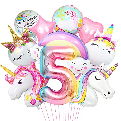 Luftballon Einhorn 5, 3D Folienballon Einhorn, Zahl 5 Folienballon, XXL Unicorn Ballon Set, Luftballon Regenbogen Stern Herz, für Mädchen Geburtstags Festival Party Dekoration Luftballon Einhorn 5, 3D Folienballon Einhorn, Zahl 5 Folienballon, XXL Unicorn Ballon Set, Luftballon Regenbogen Stern Herz, für Mädchen Geburtstags Festival Party Dekoration von Aurasky