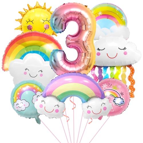 Regenbogen Geburtstagsdeko 3, Folienballon Wolken, Zahl 3 Ballon, Luftballons Wolken Quasten, Helium Ballon Sonne, für Jungen Mädchen Geburtstag Party Dekoration Regenbogen Geburtstagsdeko 3, Folienballon Wolken, Zahl 3 Ballon, Luftballons Wolken Quasten, Helium Ballon Sonne, für Jungen Mädchen Geburtstag Party Dekoration von Aurasky