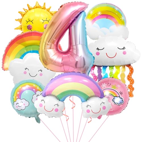Regenbogen Geburtstagsdeko 4, Folienballon Wolken, Zahl 4 Ballon, Luftballons Wolken Quasten, Helium Ballon Sonne, für Jungen Mädchen Geburtstag Party Dekoration Regenbogen Geburtstagsdeko 4, Folienballon Wolken, Zahl 4 Ballon, Luftballons Wolken Quasten, Helium Ballon Sonne, für Jungen Mädchen Geburtstag Party Dekoration von Aurasky