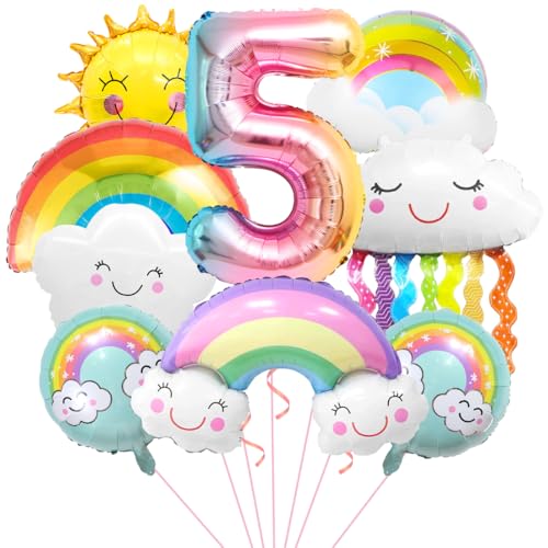 Regenbogen Geburtstagsdeko 5, Folienballon Wolken, Zahl 5 Ballon, Luftballons Wolken Quasten, Helium Ballon Sonne, für Jungen Mädchen Geburtstag Party Dekoration Regenbogen Geburtstagsdeko 5, Folienballon Wolken, Zahl 5 Ballon, Luftballons Wolken Quasten, Helium Ballon Sonne, für Jungen Mädchen Geburtstag Party Dekoration von Aurasky