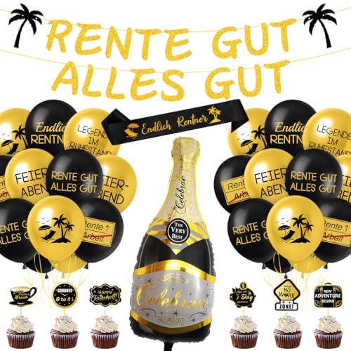 Ruhestand Deko, Rente Luftballons Banner Schärpe Tortendeko, Rentner Geschenk, Rente Deko Schwarz Gold, Rentner Deko für Männer Frauen Renteneintritt Pensionierung Abschied Party Ruhestand Deko, Rente Luftballons Banner Schärpe Tortendeko, Rentner Geschenk, Rente Deko Schwarz Gold, Rentner Deko für Männer Frauen Renteneintritt Pensionierung Abschied Party von Aurasky